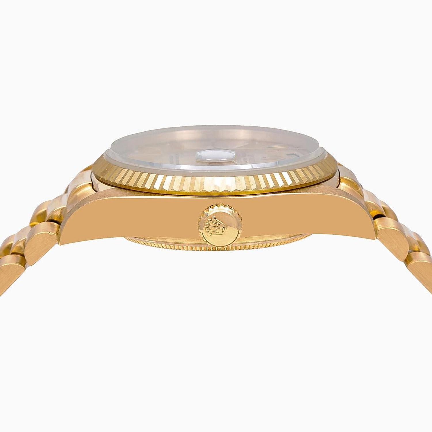 rolex day date 36mm 18038 champagne dial fluted bezel 18k yellow gold president bracelet rolex day date 36mm 18038 champagne dial fluted bezel 18k yellow gold president bracelet
