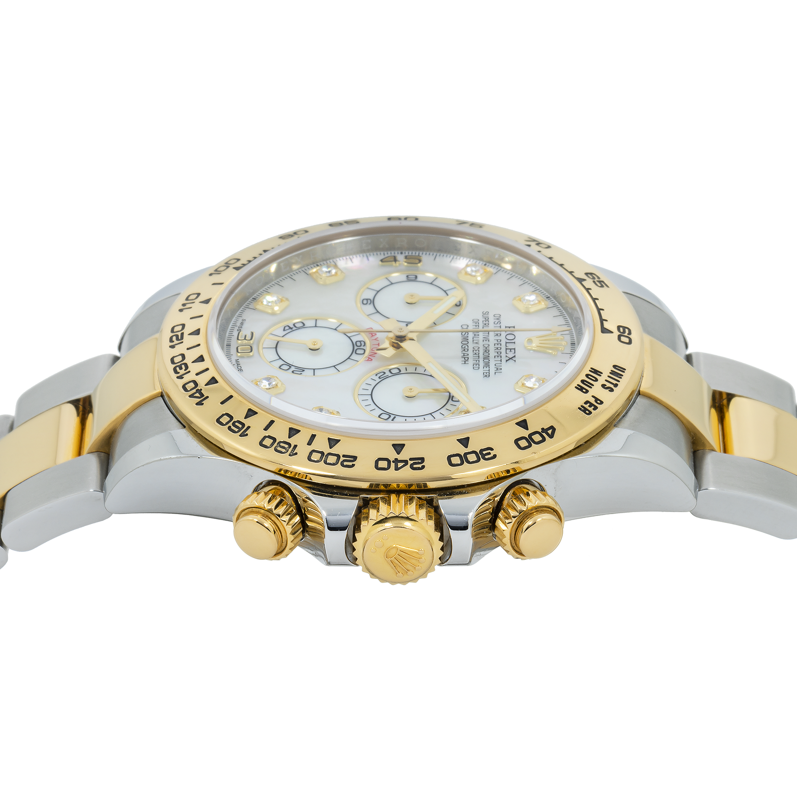 rolex cosmograph daytona 40mm 116503 mother of pearl diamond dial tachymeter bezel two tone yellow gold oyster bracelet rolex cosmograph daytona 40mm 116503 mother of pearl diamond dial tachymeter bezel two tone yellow gold oyster bracelet