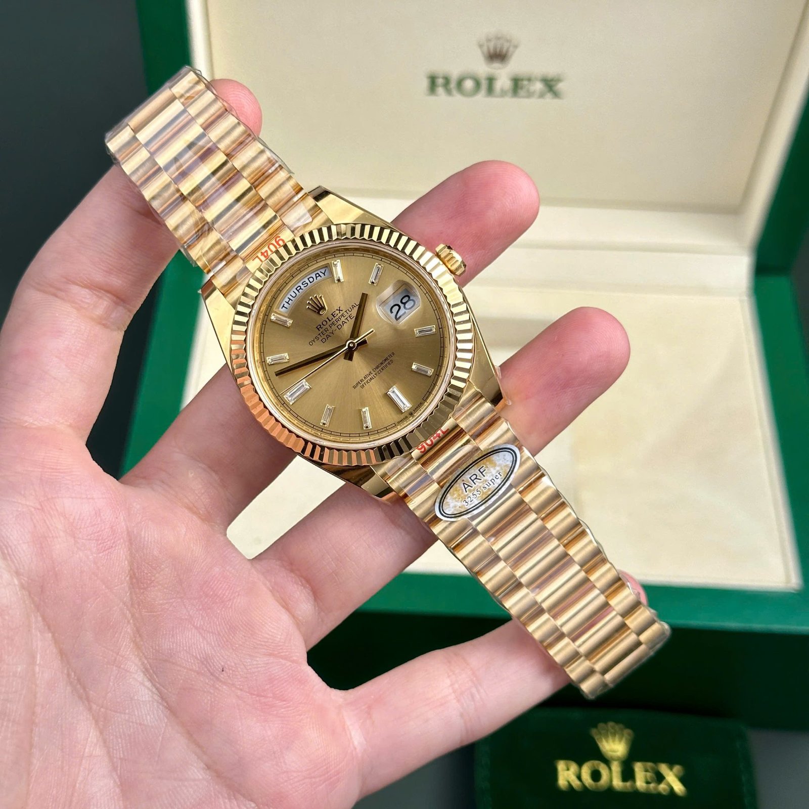 rolex day date 228238 super clone watch yellow dial president strap ar factory 40mm rolex day date 228238 super clone watch yellow dial president strap ar factory 40mm