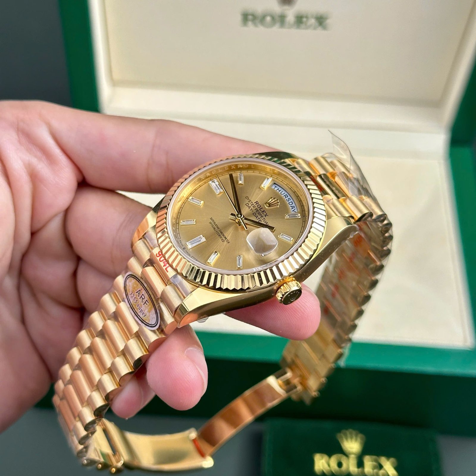 rolex day date 228238 super clone watch yellow dial president strap ar factory 40mm rolex day date 228238 super clone watch yellow dial president strap ar factory 40mm
