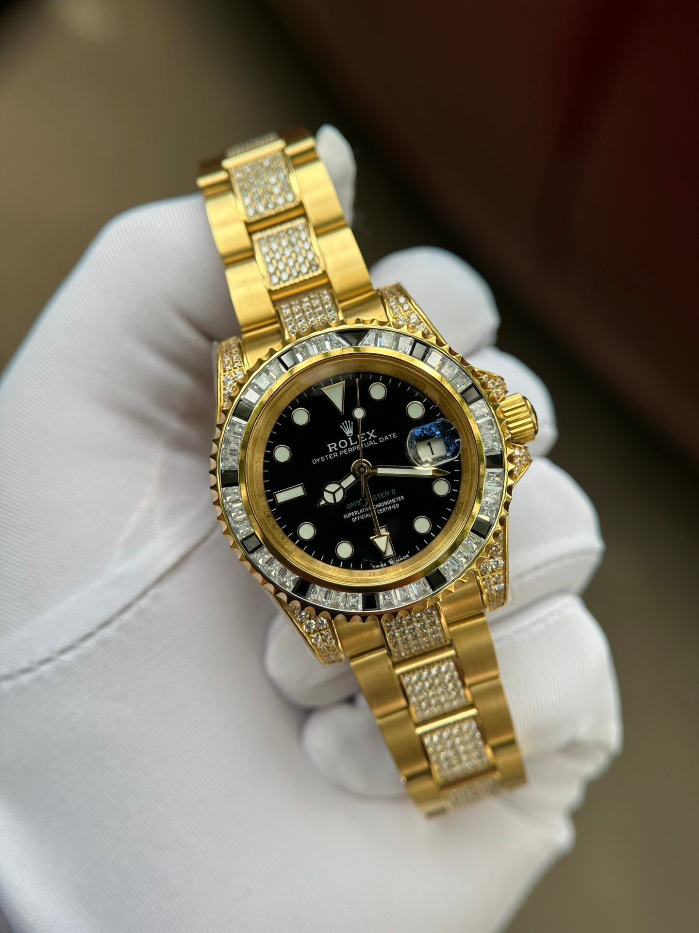 rolex gmt master ii super clone 1:1 watch with full diamond black dial 40mm rolex gmt master ii super clone 1:1 watch with full diamond black dial 40mm