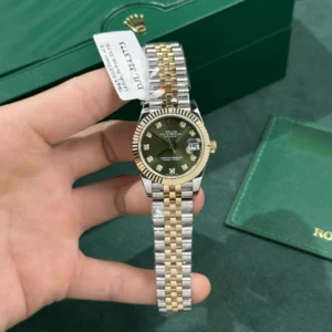 dong ho rolex nu rep 11 datejust boc vang gold mat xanh green gm factory 31mm 1 1.webp