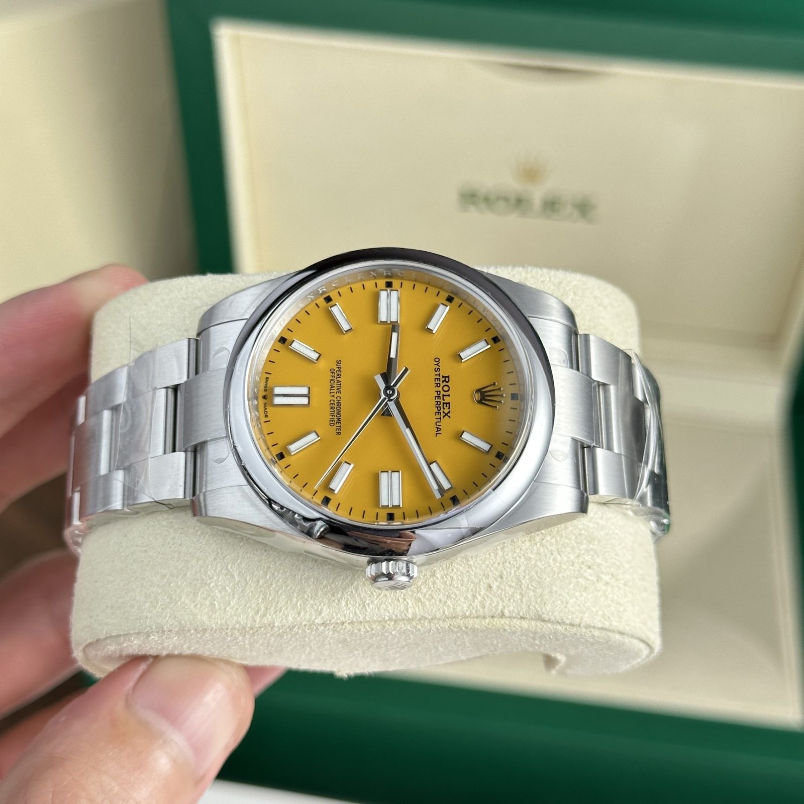 rolex clone watch oyster perpetual 124300 yellow dial clean factory 41mm rolex clone watch oyster perpetual 124300 yellow dial clean factory 41mm
