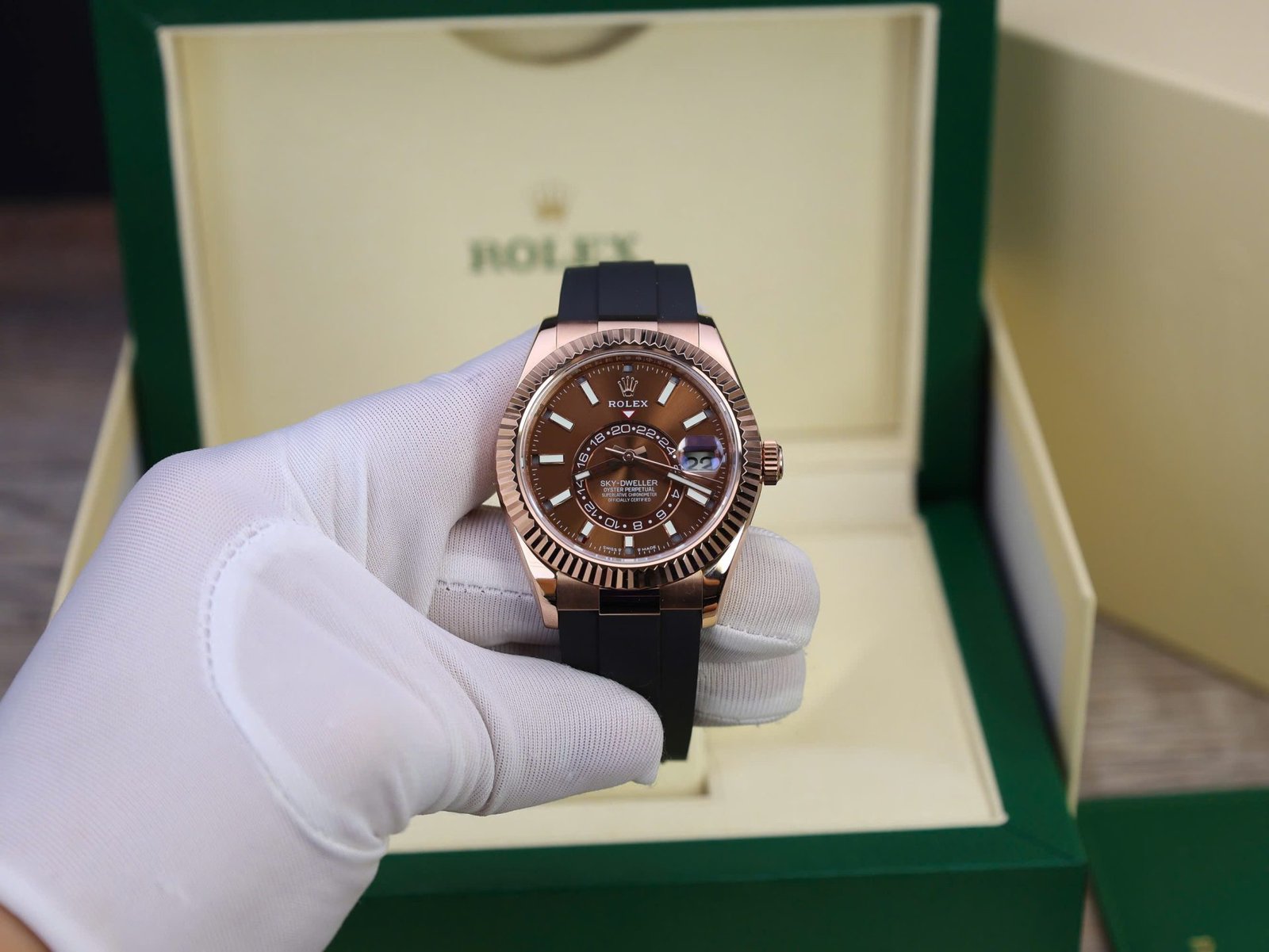 rolex sky dweller m336235 custom gold wrapped chocolate dial 42mm super clone rolex sky dweller m336235 custom gold wrapped chocolate dial 42mm super clone