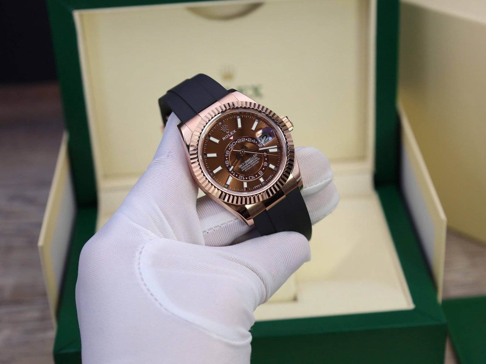 rolex sky dweller m336235 custom gold wrapped chocolate dial 42mm super clone rolex sky dweller m336235 custom gold wrapped chocolate dial 42mm super clone