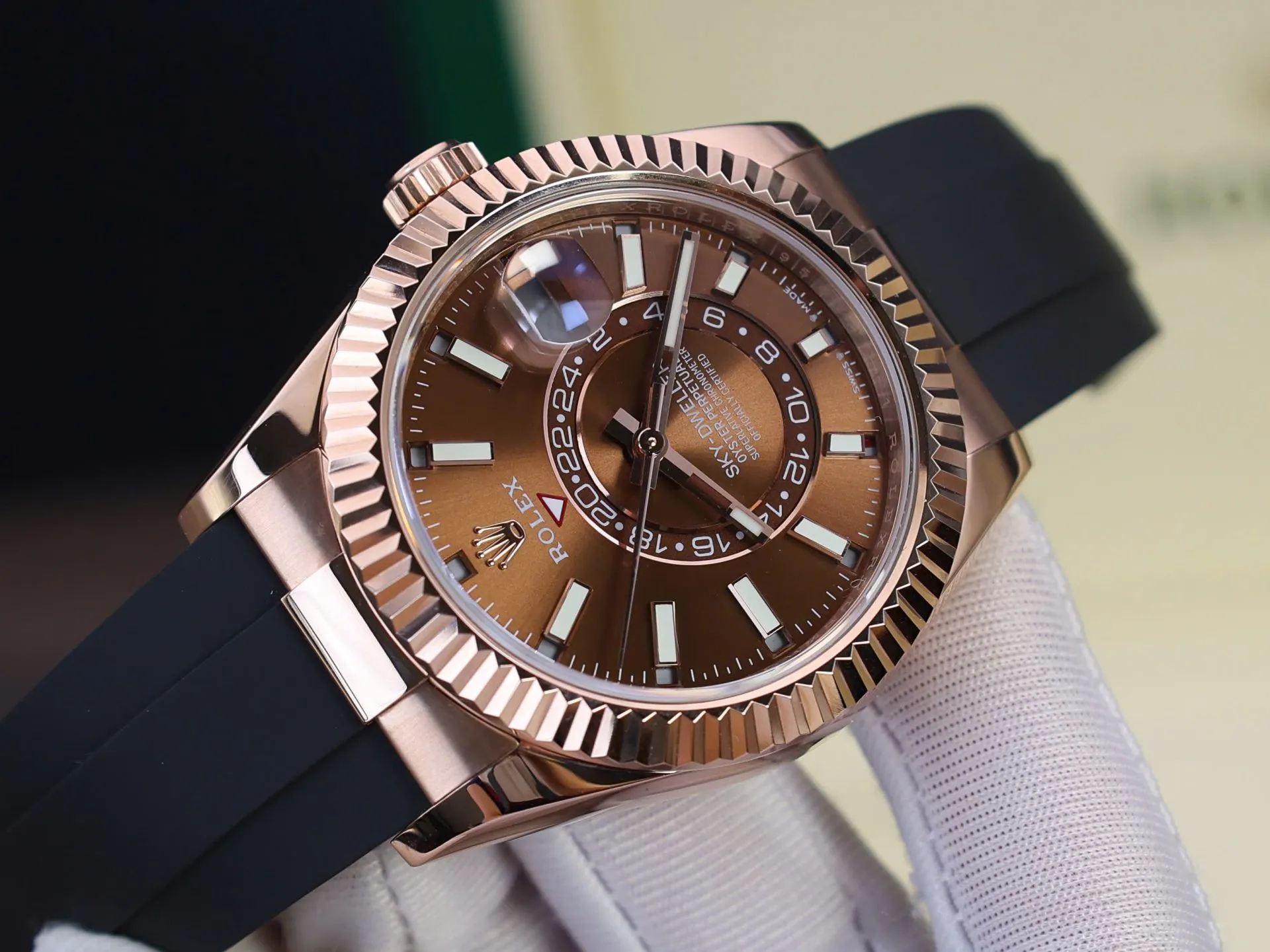 rolex sky dweller m336235 custom gold wrapped chocolate dial 42mm super clone rolex sky dweller m336235 custom gold wrapped chocolate dial 42mm super clone
